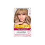 L'Oréal Paris Excellence Crème Permanent Hair Dye, Radiant At-Home Hair Colour with up to 100% Grey Coverage, Pro-Keratin, Up to 8 Weeks of Colour, Colour: 8.1 Natural Ash Blonde