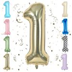 Gold 40 Inch Number 1 Balloon,Large Self Inflating Champagne Foil Number Balloons 0-9 for Boys Girls,Digit One Balloons for 1st Birthday Party Decorations Supplies