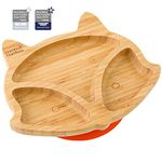 bamboo bamboo Baby Plate and Toddler Plate, Suction Plate for Feeding and Weaning, Bamboo Fox Plate with Secure Suction, Suction Plates for Babies from 6 Months (Fox, Orange)