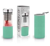 Creano "Teamaker" - Tea bottle to go from glass with strainer for loose tea - 400ml (Turquoise)