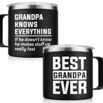 SANDJEST Grandpa Tumbler Insulated Coffee Mug with Handle 14oz Grandpa Knows Everything Tumblers Travel Cup Best Grandpa Ever Gifts for Birthday Christmas Gift for Grandfather Grandpas Grandad