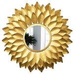 Furnish Craft Alloy Steel Beautiful Sun Burst Designer Leaf Wall Sunburst Mirror (Gold, 30 X 30 Inch)