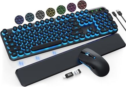 Wireless Keyboard and Mouse Backlit - Typewriter Keyboard with Detachable Wrist Rest, Retro Round Keycaps, Light Up Letters, 2.4G Cordless Combo for Mac, Windows, PC, Laptop, Trueque [2024 Upgraded]