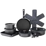 SENSARTE 17 Piece Pots and Pans Set, Nonstick Detachable Handle Cookware, Induction Kitchen Cookware Set with Removable Handle, Healthy Non Stick RV Cookware, Dishwasher ＆ Oven Safe, PFOA Free (Black)