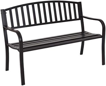 Costway 300KG Loaded Steel Garden Bench, Outdoor Patio Bench with Streak Design, Robust Steel Frame, High Backrest and Armrests, Patio Garden Bench, Outdoor Furniture, Suitable for Lawn, Deck