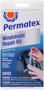 Permatex 09103 Automotive Windshield Repair Kit For Chipped And Cracked Windshields. Permanent Air-Tight Repairs, With Repair Syringe & Plunger, 9-piece Kit