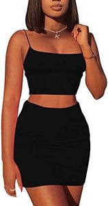 Kaximil Women's Summer 2 Piece Outfits Cami Crop Top Bodycon Skirt Mini Club Dress, X-Small, Black