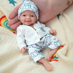 Miaio Reborn Baby Doll 17,8 cm Silicone Doll Boy Mini realistica neonato bambole in silicone pieno corpo sollievo dallo stress per adulti fatto a mano con accessori per l'alimentazione e il bagno