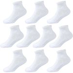 Kids Ankle Socks Boys Cushioned Athletic Crew Socks Girls Cotton Quarter Socks Youth Women 10 Pairs (White, L)