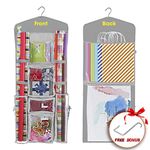 ProPik Hanging Double Sided Christmas Gift Wrapping Paper Storage Organizer With Multiple Pockets Organize Your Gift Wrap, Gift Bags Bows Ribbons 40"X17" Fits 40 Inch Rolls Clear PVC Bag (Grey)