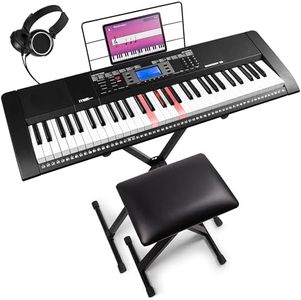Max Rhapsody61L Clavier Électronique, 61 Touches Lumineuses, Pack complet, Synthétiseur Débutant, Deux Modes d'Apprentissage, Deux Haut-parleurs Intégrés, Idéal pour Démarrer votre Apprentissage