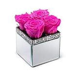 SOHO FLORAL ARTS | Mirrored Vase Pave Accent | Genuine Roses That Last for Years | Forever Roses in a Box (Radiant Pink)