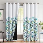 Metro Parlor Floral Farmhous 100 Blackout Curtains 96 Inches Long 2 Panels for Living Room Bedroom Teal Green Patterned Room Darkening Thermal Insulated Grommet Top White Window Treatment Drapes,52x96