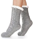 Fluffy Slipper Socks for Women Cosy Winter Warm Thick Thermal Cabin Fleece Knit Plush Home Comfy Sherpa Sleep Grips Non Slip Bed Socks Gift Stocking Fillers(Beige Grey)