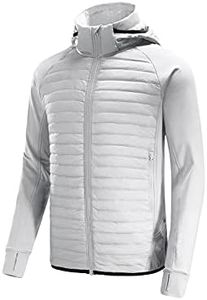 BALEAF Men's Running Jacket Lightweight Thumble Hole Warm Up Puffer Jacket Hybrid Thermal Coat Insulated Hiking Golf Glacier Gray S