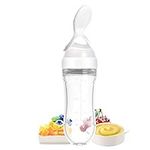 Aoffer Silicone Baby Squeeze Food Dispensing Spoon Puree Feeder Baby Feeding Cereal Rice Fruit Supplement with Infant Newborn Toddler Food Supplement Bottle Set- 90ml White