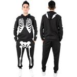 NOROZE Unisex Mens Halloween Skeleton Tracksuit Set Womens Skull Bones Printed Tracksuit 2 piece set Hoodie With Joggers Pants Adult Jumpsuit(XL, Skeleton Black)