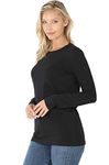 Zenana Cotton Crew Neck Long Sleeve T-Shirt (Available from Small to X-Large), Black, X-Large