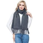 Womens Cashmere Scarf, Winter Thick Dark Grey Wool Cashmere Pashmina Shawls and Wraps for Men（CA-Dark Grey）