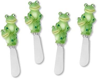 Supreme Housewares 4-Piece Hand Painted Resin Handle with Stainless Steel Blade Cheese Spreader Butter Spreader knives (Frogs)