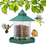 GloBrite Bird Feeder Garden Ornament - Bird Seed Feeder - Hanging Bird Feeder - All Weather Bird Feeders Hanging Feeding Station for Wild Birds, Hexagon Shaped with Roof for Outdoor Yard Decoration