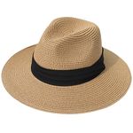 Women Wide Brim Straw Panama Roll up Hat Fedora Beach Sun Hat UPF50+