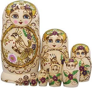 Moonmo 10pcs Golden Flower Fairy with Bird Handmade Wooden Russian Nesting Dolls Matryoshka Wooden Toys