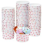 50-Pack Paper Ice Cream Cups for Frozen Yogurt, Sundae Bar, Parfaits, Treats, Diners, Restaurants, Bakeries, Disposable Dessert Bowls with Rose Gold Foil Polka Dots (8 oz)