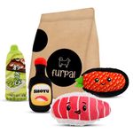 FurPal 5 Pack Fun Adorable Sushi Stuffed Crinkle Plush Soft Squeaky Toys for Pet Dog Cat Teething Puppy