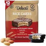 Deluxe & Bla Bla Stuffed Rice Cakes - Whole Grain Chocolate Rice Cake,Gluten Free,Low Calorie,(Alfajor) Kosher Certified - Peanut Filled Rice Cakes coated with Dark Chocolate, 28g Each (12 Pack)