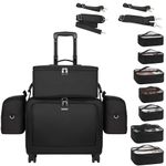 Rolling Makeup Bag, Professional Makeup Artist Bags 4 in 1 Makeup Case on Wheels Rolling Cosmetics Organizer Extra Large Cosmetology Case with 360° Swivel Wheels and Adjustable Dividers