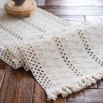 Alynsehom Macrame Table Runner Cream Beige Boho Table Runner with Tassels Hand Woven Cotton Table Runner Rustic Farmhouse Table Runner for Bohemian Kitchen Dining Table (12x48in)