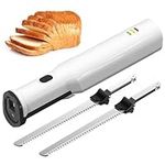 Electric Carving Knife, Cordless Rechargeable Bread Cutter & Meat Slicer, with 2 Serrated 8” Stainless Steel Blades & Safety Lock Trigger Release, Ergonomic Handle, Dishwasher Safe Blades