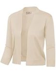 GRACE KARIN Women's Plus Size Sweater Open Front Knit Shrugs 3/4 Sleeve Cropped Cardigans Beige 3XL