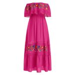 ABEHIK Mexican Dress for Women Traditional Off Shoulder Embroidered Present Casual Lace Long Maxi Dress Cinco de Mayo Outfit, Hot Pink, X-Large