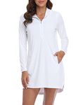 HDE Beach Coverups for Women UPF 50 Long Sleeve Swim Cover Up Dress with Hood, White, Large