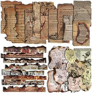 Vintage Burnt Edge Style Retro Scrapbook Paper Set Antique Music Score Decorative Paper Antique Plant Scrapbook Paper with Stickers for Diary Journal Card Making Paper Craft DIY Cutting (Flame)