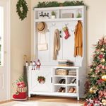 YITAHOME Hall Tree with Shoe Storage Bench for Entryway, 4-in-1 Coat Rack with Bench, Entrance Organizer with Shoe Storage, Hall Tree with Adjustable Shoe Storage and Hanging Hooks, White