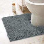 ITSOFT Non-Slip Shaggy Chenille Toilet Contour Bathroom Rug with Water Absorbent, 24 x 21 Inches U-Shaped Grey