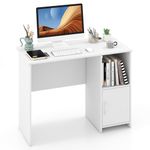 COSTWAY Compact Computer Desk, Small Wooden Study Writing Workstation with Open Compartment, Modern Simple PC Laptop Table Working Desk for Home Office Bedroom, White (with Door, 106 x 50 x 78cm)