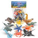 Toy Sea Animal Set (12 Pack) - Educational Toy Sea Creatures for Bath Time - Realistic Ocean Creature Playset with Dolphin, Stingray - Figure Gift Set for Children, Toddlers - Perfect for Cake Toppers