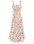 GRACE KARIN Womens Elegant Summer Floral Beach Maxi Dresses Smocked Strappy Boho Dress Dual Layer Apricot Paisley XL