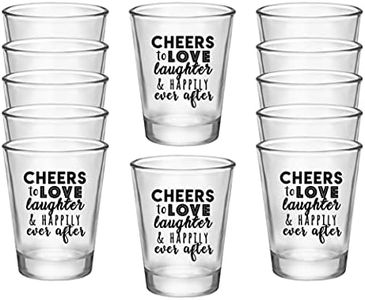 Cheers to Love Laughter Happily Ever After Shot Glasses, Set of 12 Clear 1.75oz Doubled sided Wedding Shot Glasses, Perfect Wedding Favor, Wedding Shot glasses, Bridal Party Shot Glasses