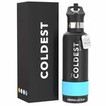 The Coldest Sports Water Bottle Vacuum Insulated Stainless Steel Hydro Travel Mug - Ice Cold Up to 36 Hrs/Hot 13 Hrs Double Walled Flask - with Flip Top Lid 2.0 (Matte Black)