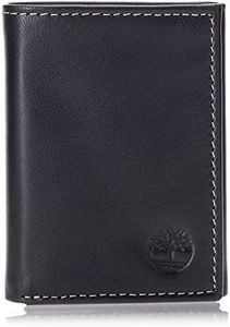 Timberland Men's Leather Trifold Wallet with Id Window, Black (Cloudy), One Size