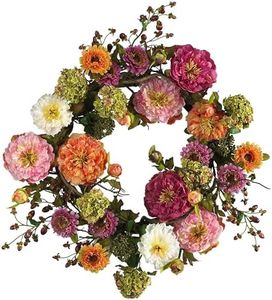 Nearly Natural 24" Peony Wreath, 24in, Mixed
