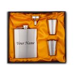 Celebr8 Engraved Hip Flask Set, Portable Stainless Steel Hip Flask with Funnel & 2 Shot Glass, Liquor Wine Whiskey, Beverage Holder, Sleek Discreet Design, Diwali Gift Pack, Groomsmen Gifts (210 ml)