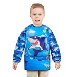 Shark Toddler Smock - Kids Art Smocks for Boys Ages 3-8 Shark Painting Artist Smocks Waterproof Toddler Art Smocks for Craft Painting Eating Cooking Baking Gardening Apron with Long Sleeve 3 Pockets