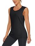 TACVASEN Yoga Vests Women Lightweight Workout Gym Tank Tops Running Sports Vests UPF 50+ Sleeveless T-Shirt Sun Protection Vests,Black,S