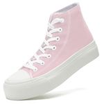 Xraehni Womens Mens High Top Canvas Sneakers Platform Casual Shoes Classic Lace-Up Comfortable Fashion Sneakers Pink